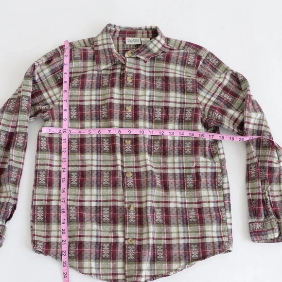 Vintage Classic Elements  Cream and Maroon Checker Button Up Long Sleeve Shirt M - Picture 5 of 13